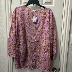 J. Jill Mauve and Tan Floral Blouse
